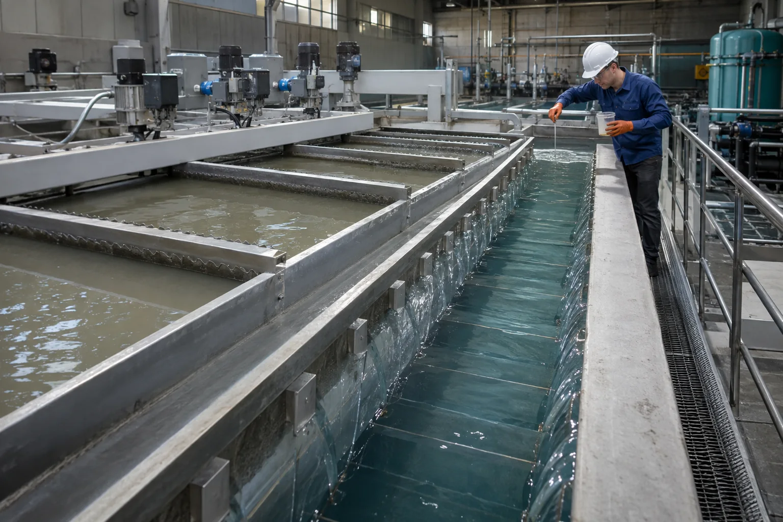 Industrial lamella clarification system separating floc from process water
