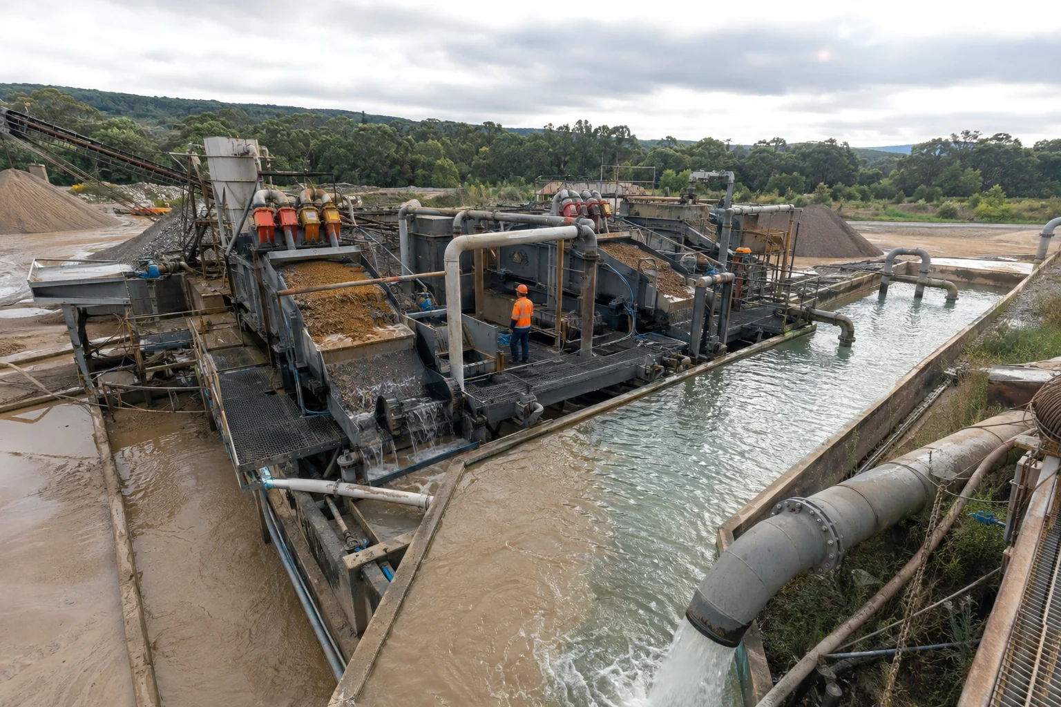 Aggregate wash plant using clarification and recycled process water